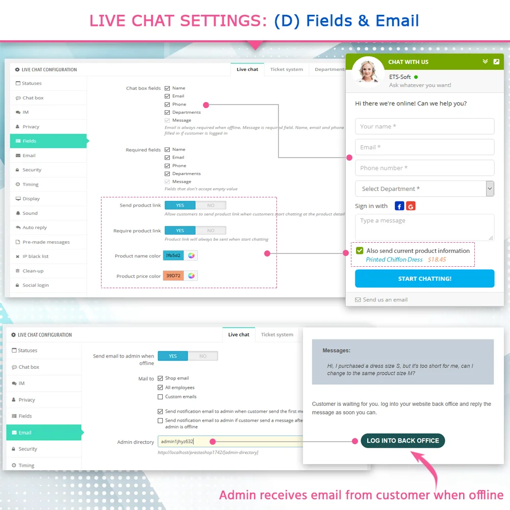 Live Chat, Contact form and Ticketing System