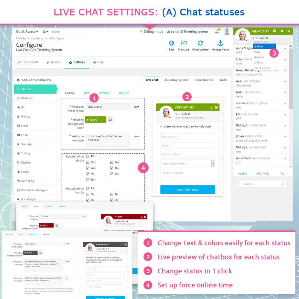 Live Chat, Contact form and Ticketing System